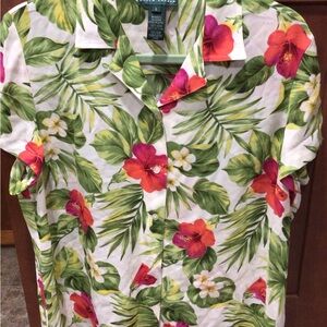 Ralph Lauren Green and Red Hawaiian Floral Button-Down Shirt 100% Silk Large
